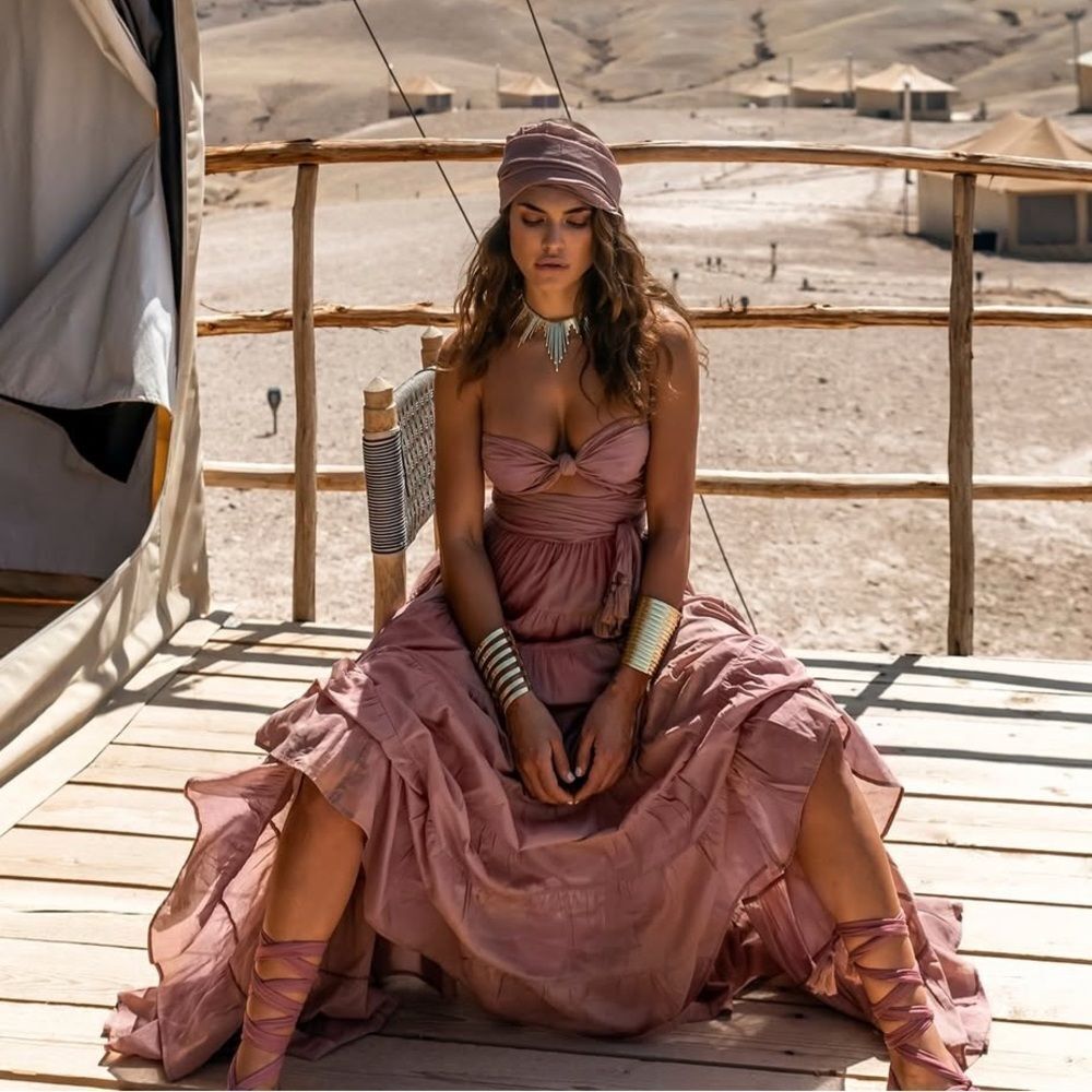 NWT 600.00 Erika Pena Womens Selma Convertible Wrap Cotton Boho Maxi Dress M/L